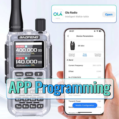 BAOFENG MINI 5 New Upgrade Walkie Talkie Wireless Copy Frequency 2200mAh Battery Bluetooth APP Programming UV-5R Mini Ham Radio