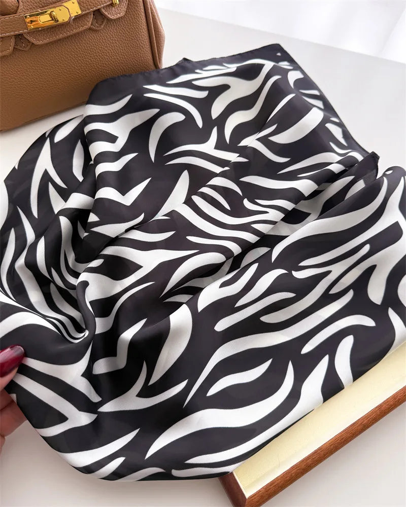70*70cm Zebra Stripes Print Head Scarf for Women Silk Square Scarves Foulard Bandana Fashion Decorate Hijab Female Neckerchief