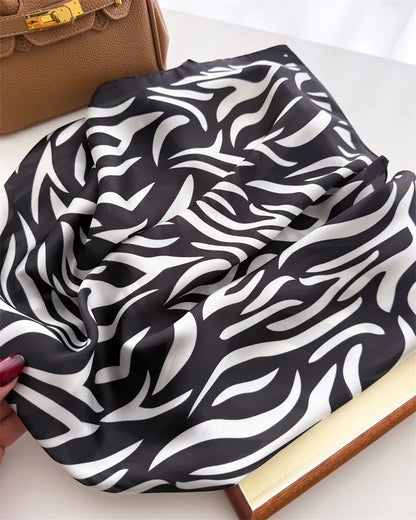70*70cm Zebra Stripes Print Head Scarf for Women Silk Square Scarves Foulard Bandana Fashion Decorate Hijab Female Neckerchief