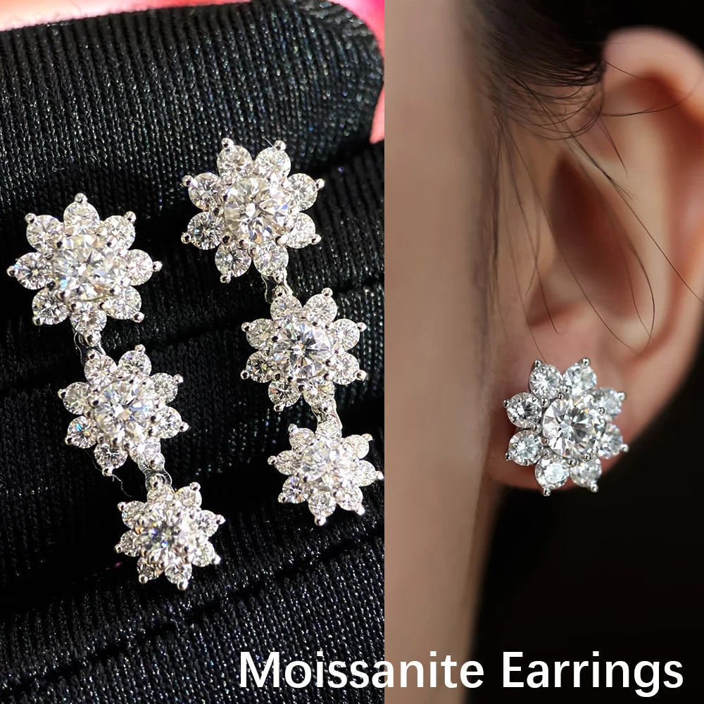 BXINY Luxury Sunflower Moissanite Jewelry Set Necklace&Bracelet 100% S925 Silver Certified Diamond for Women Bride Wedding Gifts