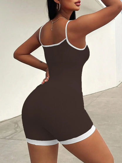 Seamless Color Block Sexy One-Piece Jumpsuit Slim Fit Strap Vest Bodysuit for Trendy Women