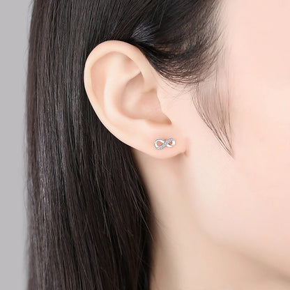 Original 925 Sterling Silver Earrings Infinity Love Heart Piercing Crystals Stud Earings For Women Birthday Gift Luxury Jewelry