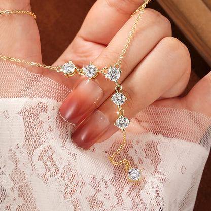 Celestinova D Color VVS1 GRA Certified Necklaces Multi Stone Y Shape Lariat Tassel Sparkling Moissanite Necklace Luxury Jewelry