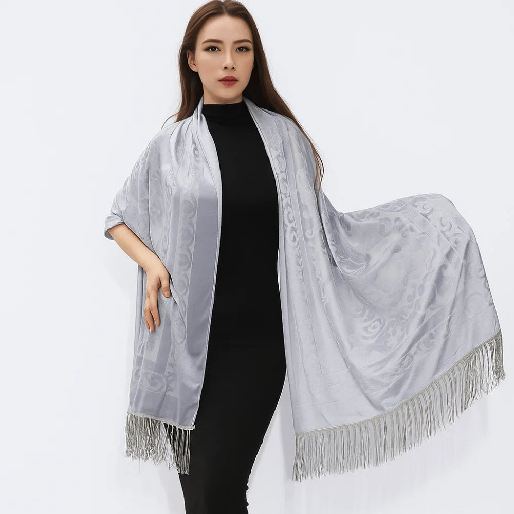 Ethnic Style Chinese Dress Shawl Elegant Design Versatile Use Long Fringed Scarf Warm Material Fringed Edge Velvet Scarf