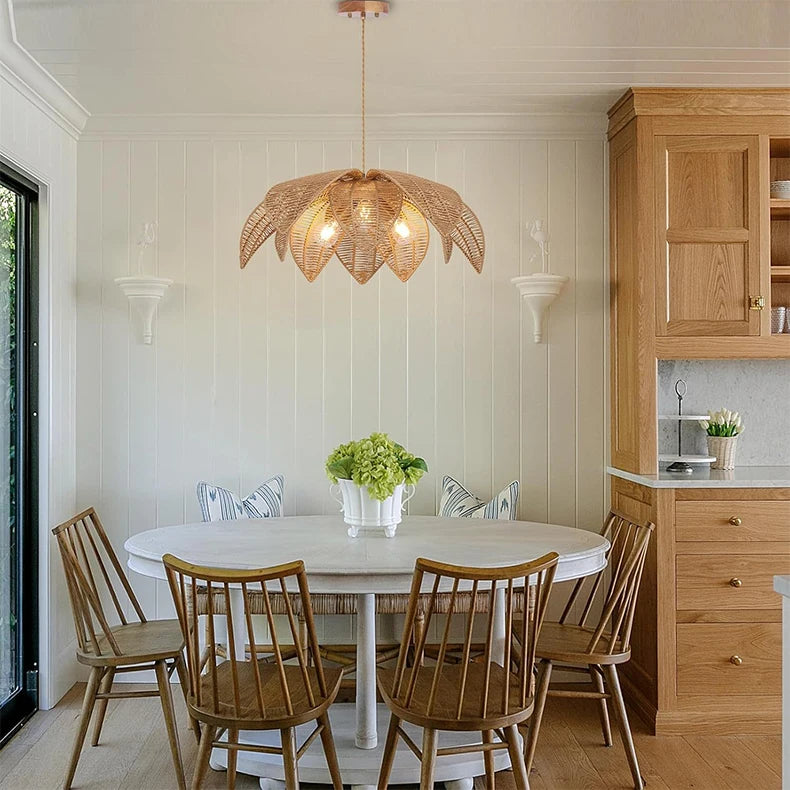 Nordic American Retro Rattan Chandelier Home Decor Living Dining Room Pendant Lights Bedroom B&B Restaurant Hanging Lamp Fixture