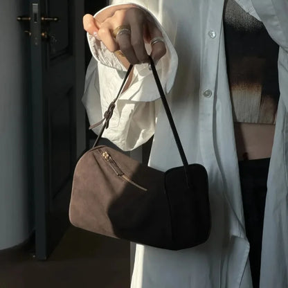 2025 New Luxury 90s Pen Holder Bag Genuine Soft Cowhide & Suede Mini Crossbody Bag Hand-Carry Vintage Shoulder Purse for Women