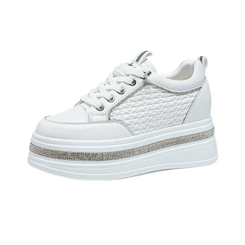 Women's height-increasing shoes for petite individuals, elegant and versatile, woven with rhinestones, casual shoes