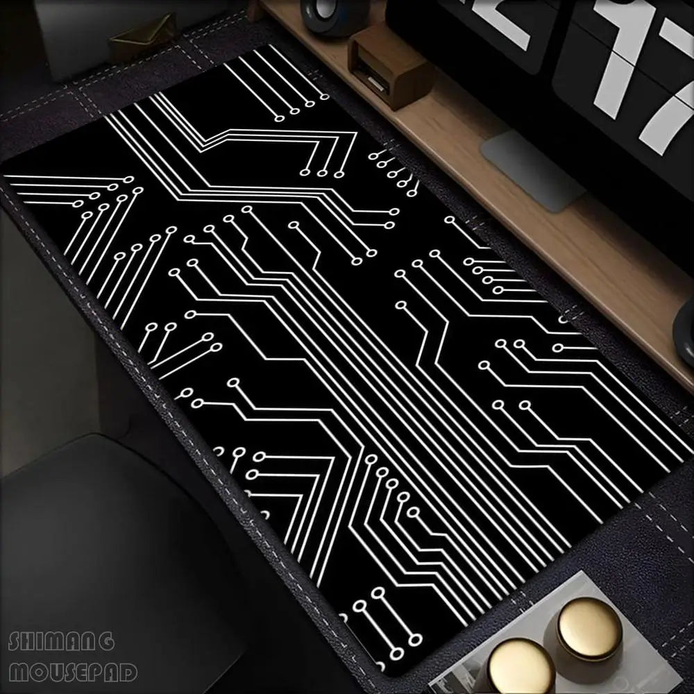 Black Circuit Board Pattern Mouse Pad Large Computer Office Table Mats Rubber Anti-slip Gaming Keyboard Mousepads Long Desk Pads