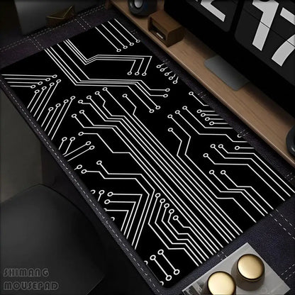 Black Circuit Board Pattern Mouse Pad Large Computer Office Table Mats Rubber Anti-slip Gaming Keyboard Mousepads Long Desk Pads