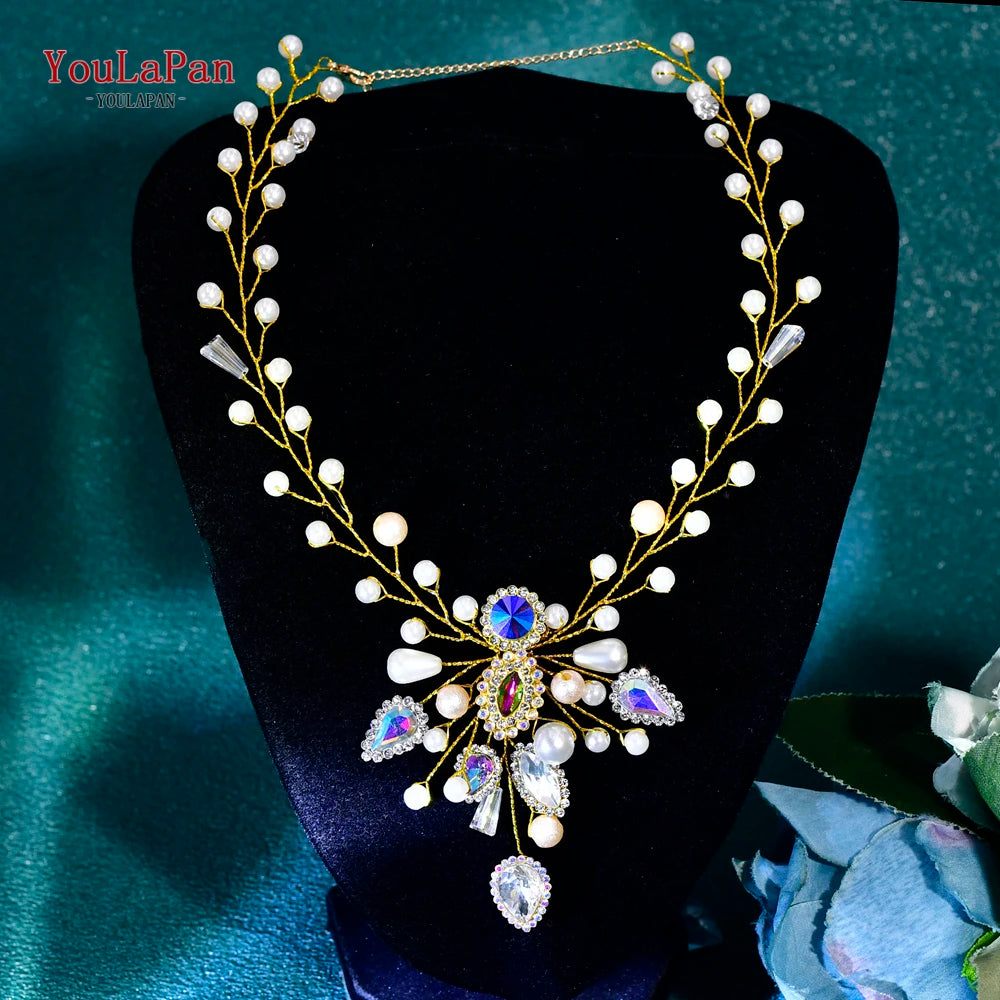 YouLaPan Shiny Crystal Bridal Necklace Ladies Women Collar Chain Choker Wedding Party Rhinestone Brides Accessories HN01
