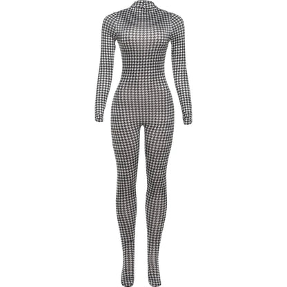 Sisterlinda Peach Buttocks Patchwork Jumpsuits Woman Turtleneck Full Sleeve Skinny Midnight Club Party Coquette Hipster Overalls
