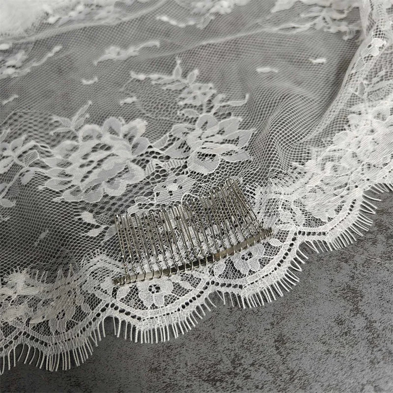 Customized Eyelash Lace Mantilla Veil, 1m/1.5m/2m/2.5m/3m Wedding Veil with Hidden Comb, Elegant One Layer Ivory Bridal Veil