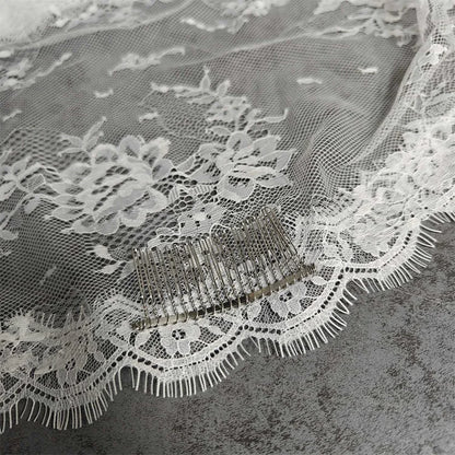 Customized Eyelash Lace Mantilla Veil, 1m/1.5m/2m/2.5m/3m Wedding Veil with Hidden Comb, Elegant One Layer Ivory Bridal Veil