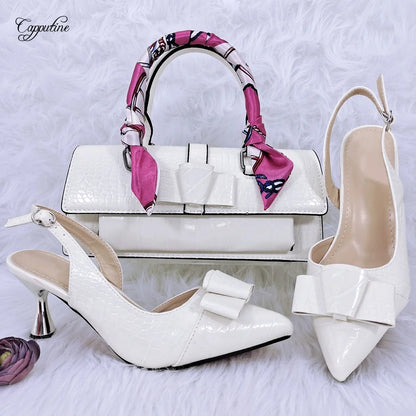 White Women Shoes And Bag Set African Ladies High Heels Pumps Match With Handbag Fashion Sandals Clutch Femmes Sandales YM2302