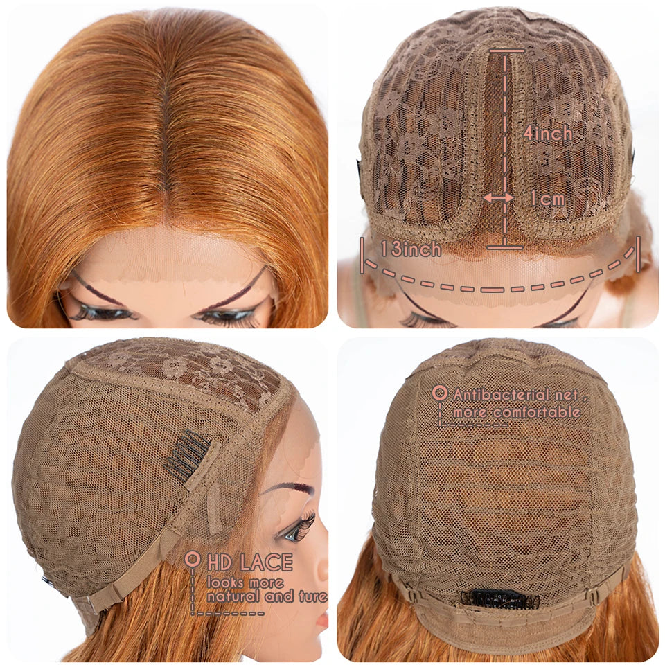 Synthetic Lace Frontal Wig For Women Cosplay Highlight Wig Body Wave Lace Wig Orange Ombre Blonde Brown Wigs Heat Resistant Wig