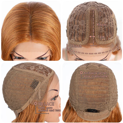 Synthetic Lace Frontal Wig For Women Cosplay Highlight Wig Body Wave Lace Wig Orange Ombre Blonde Brown Wigs Heat Resistant Wig