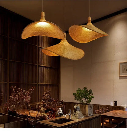 2025 Newest Bamboo Pendant Lamps Ceiling Lights Rattan Wicker Lustre Hand Knit Braiding Suspended Home Dining Braided Decor Hot