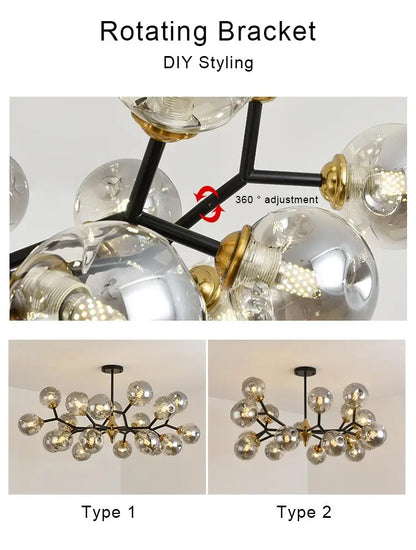 Nordic Glass Ball Lamp Modern Led Ceiling Chandelier Living Room Bedroom Kitchen Dining Room Home Decor Pendant Light Fixture