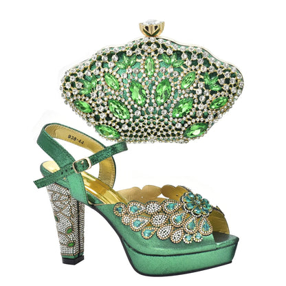 Fashion Italian Shoe and Bag Set for Party In Women Afrcan Party Shoes with Bag Set with Rhinetsone Luxury Shoes Women Designers