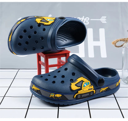 Children Shoes Baby Boys Slippers Cartoon Excavator Print Clogs Summer Breathable Soft Indoor Sports Boy Slippers