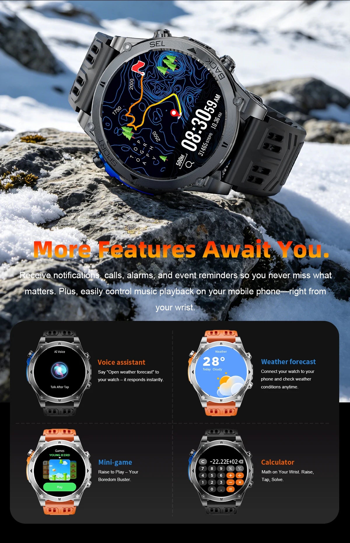 2026 New Military T-RX4 Ultra GPS Smart Watch Men 10ATM Waterproof Compass Flashlight Bluetooth Call Sports tracker Smartwatch