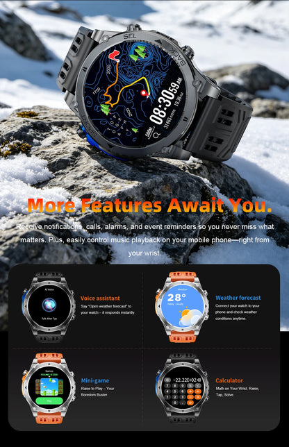 2026 New Military T-RX4 Ultra GPS Smart Watch Men 10ATM Waterproof Compass Flashlight Bluetooth Call Sports tracker Smartwatch