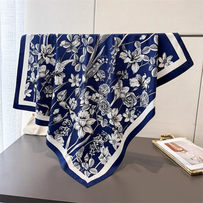 2026 Luxury Brand Square Scarf Design Shawl Wrap 90cm Print Twill Silk Women Hijab Female Foulard Headband Bandana