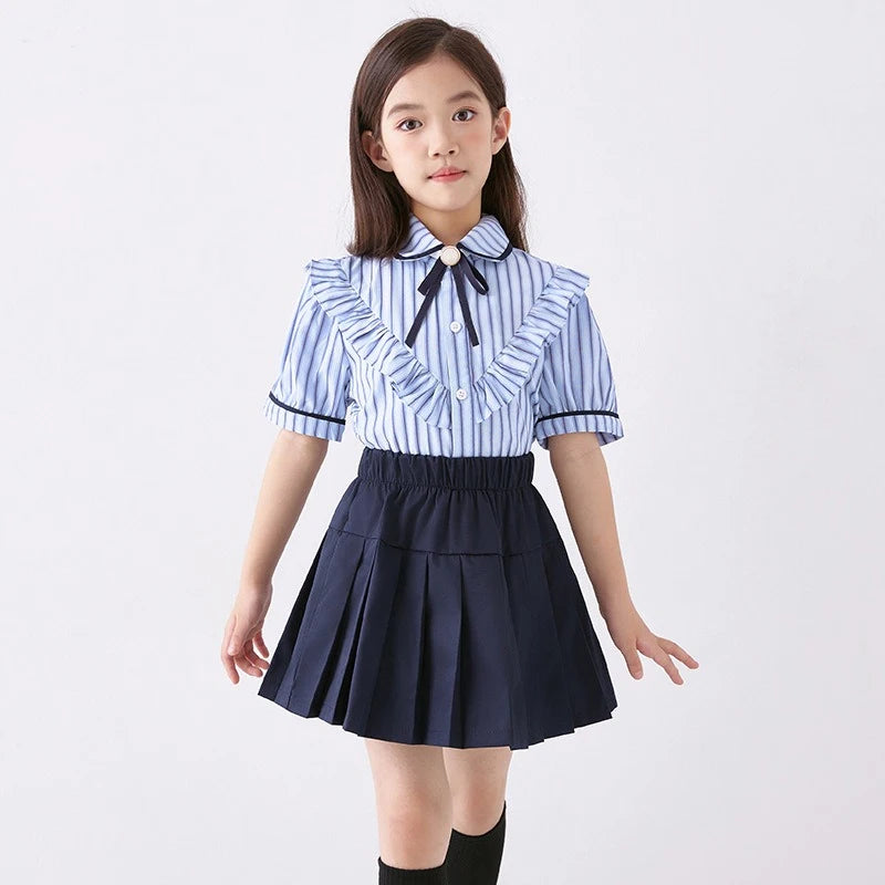 3 Pcs/set British Style Children Summer School Uniform Student Girl Pleated Skirts JK Suit Boys Shirt Shorts Performance Costume