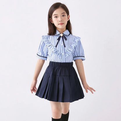 3 Pcs/set British Style Children Summer School Uniform Student Girl Pleated Skirts JK Suit Boys Shirt Shorts Performance Costume