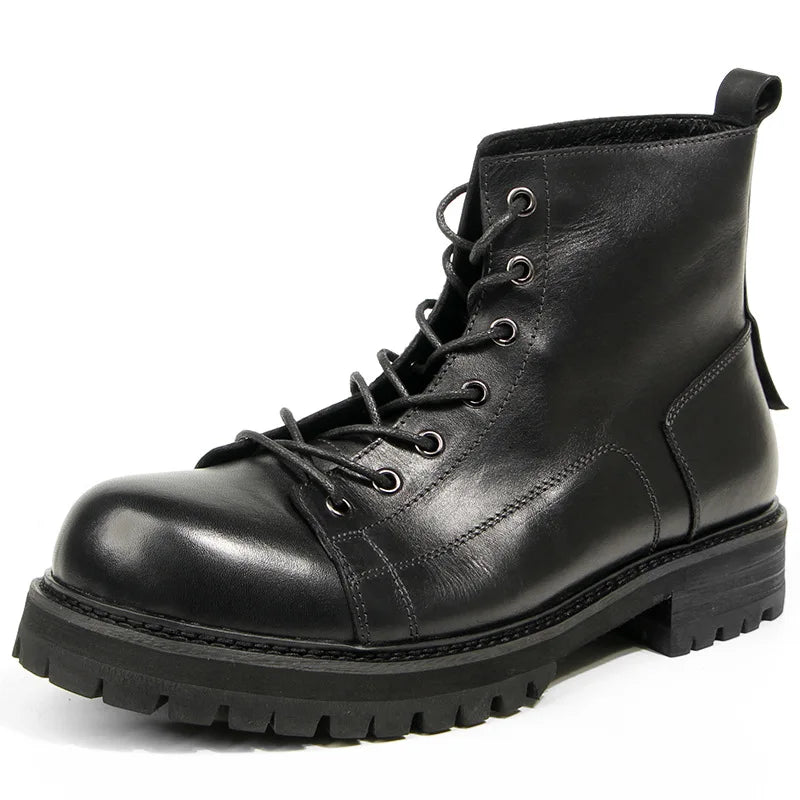 Genuine Leather Men's Boots High Quality Platform Boots Handmade Fashionable Motorcycle Boots Wear-resistant Cow Leather Boots