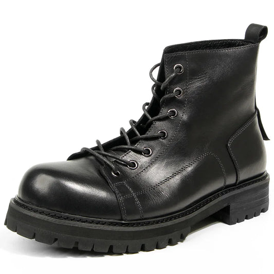 Genuine Leather Men's Boots High Quality Platform Boots Handmade Fashionable Motorcycle Boots Wear-resistant Cow Leather Boots