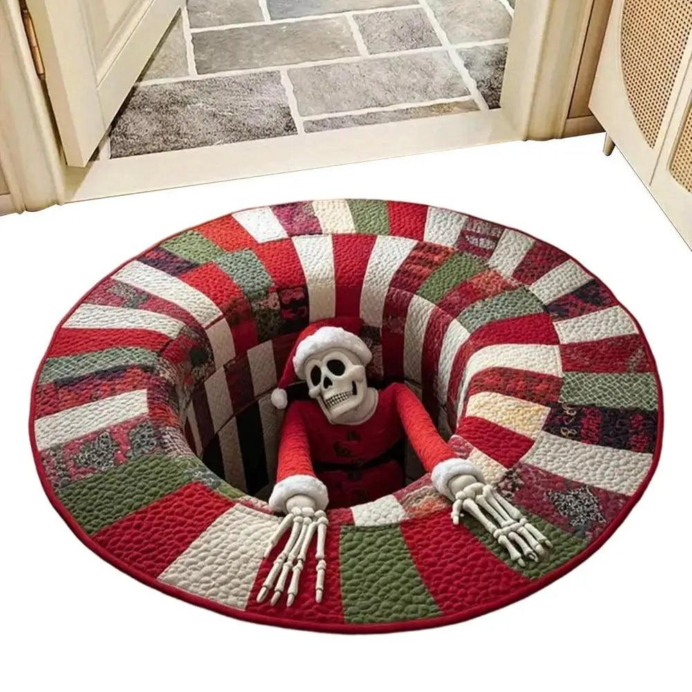 3D Rugs Optical Illusion Christmas Home Decor Skeleton Round Quilted Holiday Bathroom Carpet For Kitchen Entryway Entrance