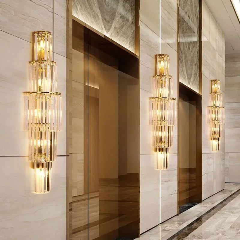 Luxury Hotel Lobby Large Big Crystal Wall Lamp for Club Hall Villa Living Room Bedroom Office Banquet Indoor Lighting Fixtures