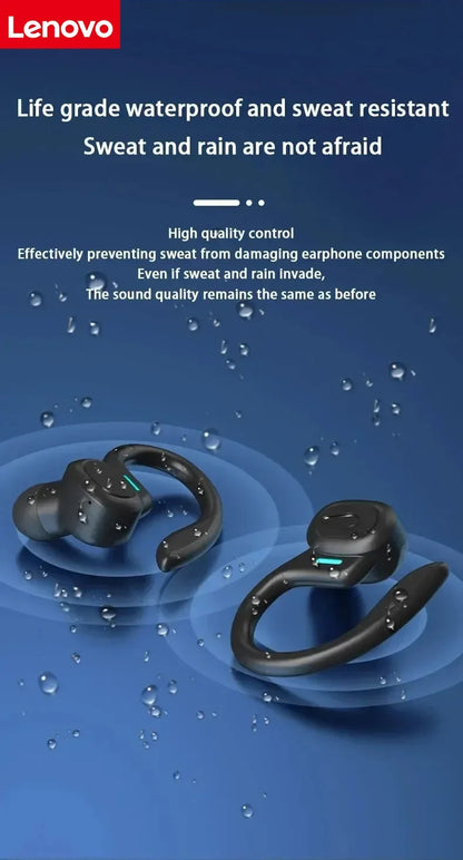 Lenovo Sports Wireless Headphones BT 5.3 over Ear Ture Buds with Earhooks Waterproof Sports Earphones Running in-Ear Headset