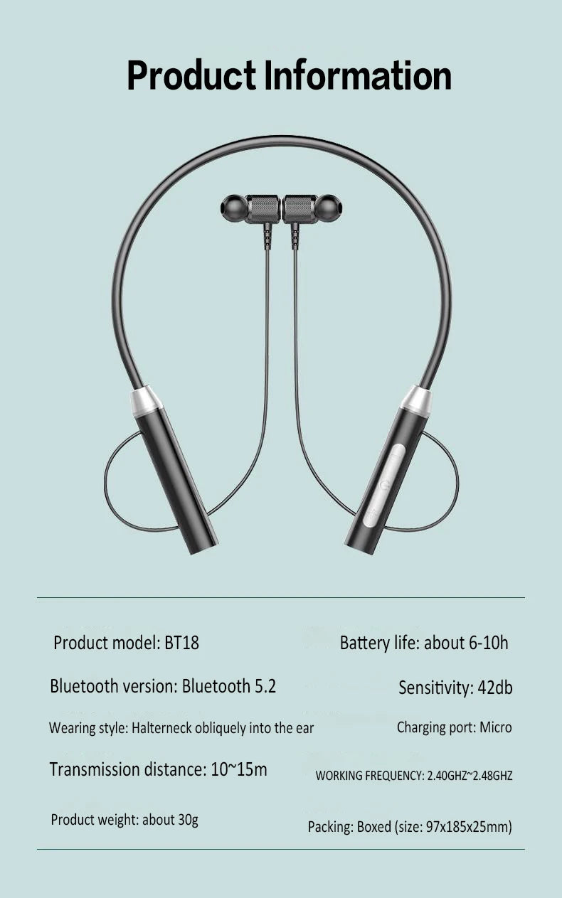 For Xiaomi Lenovo Bluetooth Earphone Silicone Neckband Headset HiFi 9D Stereo Sports Halter Wireless Headset Magnetic Earbuds