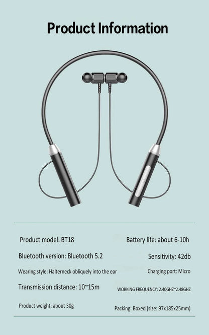 For Xiaomi Lenovo Bluetooth Earphone Silicone Neckband Headset HiFi 9D Stereo Sports Halter Wireless Headset Magnetic Earbuds