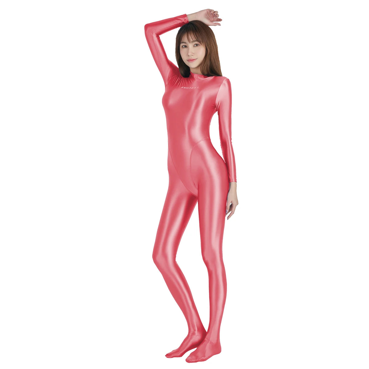 AMORESY Shiny Glitter Diving Surfing Swimwear One-piece Back Zipper Overall Zentai Jumpsuit Sport Gym Bodysuit Catsuit Playsuit