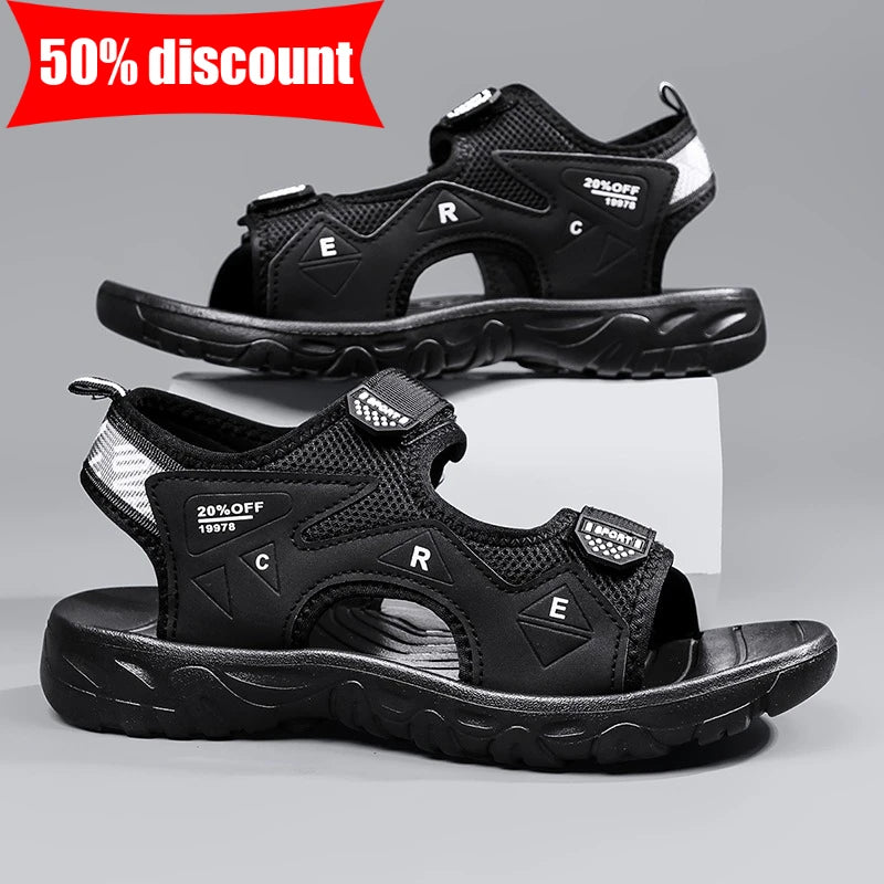Mens Sandals Classic Black Comfortable Barefoot Outdoor Casual Beach Shoes Anti Slip Speed Drying Summer Walking Sandals Men