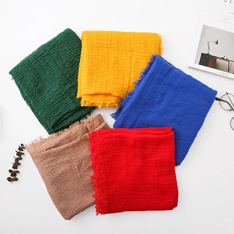 Ramadan Classics Crinkle Cotton Hijab Scarf Women Turban Muslim Shawl Plain Bandana Breathable Women's Shawls Foulard Hijab Hood