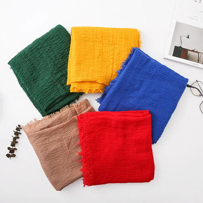 Ramadan Classics Crinkle Cotton Hijab Scarf Women Turban Muslim Shawl Plain Bandana Breathable Women's Shawls Foulard Hijab Hood