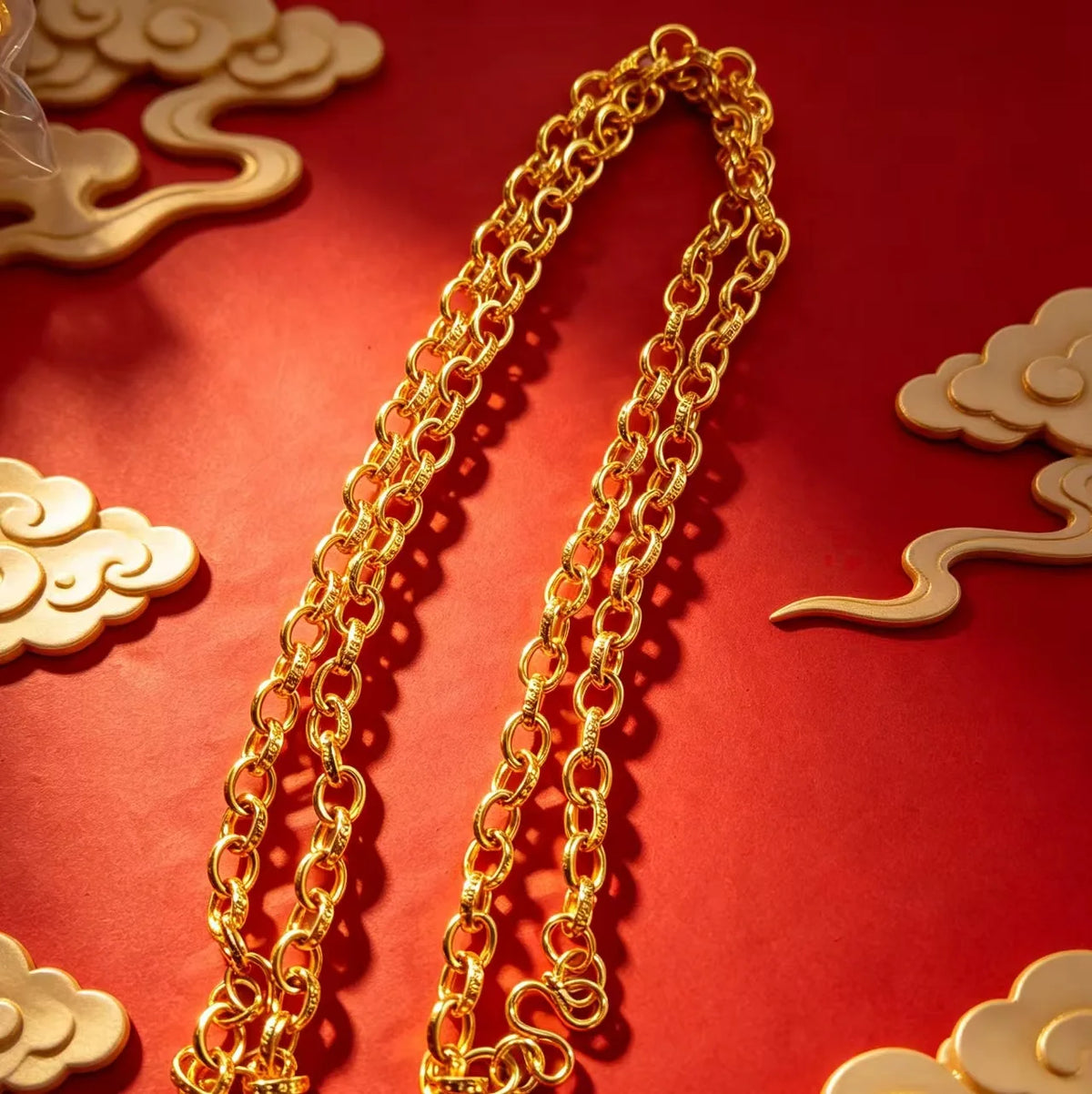 Luxury 9999 24K Solid gold certifid necklace popular men's ring necklace high-end interlocking sweater chain