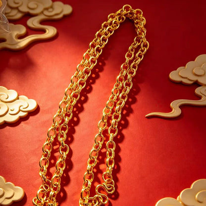 Luxury 9999 24K Solid gold certifid necklace popular men's ring necklace high-end interlocking sweater chain