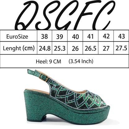 Queena Yan Sky Blue Elegant Nigerian Rhinestone Wedding Shoe and Bag Set Italian Inspired High Heels and Matching Handbag