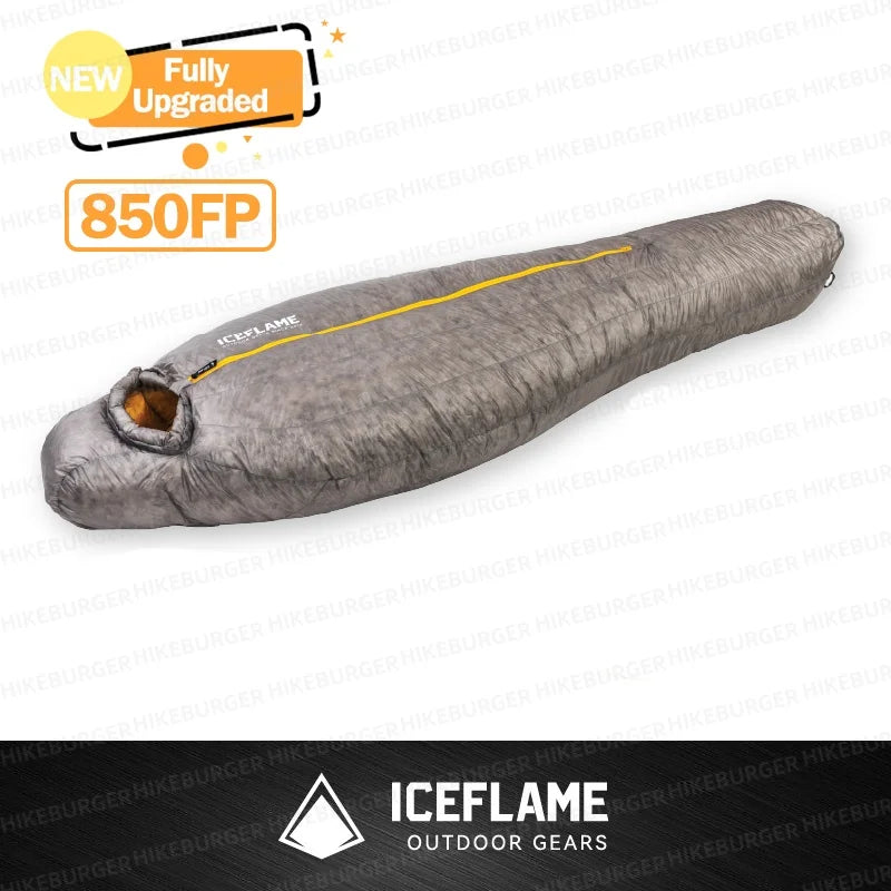 ICE FLAME Camping Mummy Gray Down Sleeping Bag Outdoor Ultralight 10D Unisex Sleeping Bag Traveling Hiking Mountain Climbing