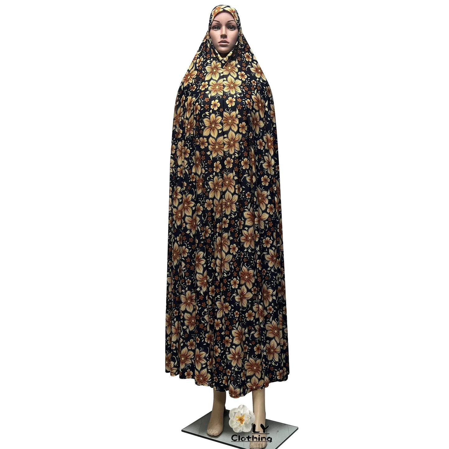 New Sleeveless Pullover Dress Women Prayer Garment Dubai Abaya Arab Jibab Flowers Print Loose Femme Khimar Kaftan Clothes 6XL