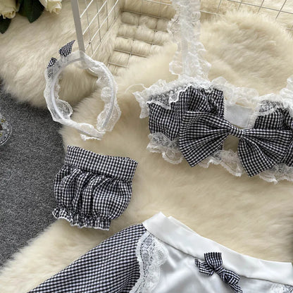 Coquette Lace Lingerie Set Sexy Mesh Bodysuit Valentines Day Sleepwear Gothic Strappy Catsuit Intimate Nightwear Romper