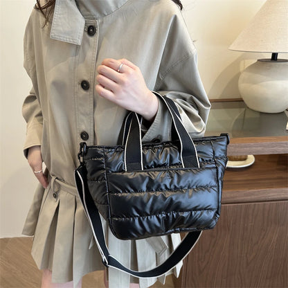 2025 Winter Luxury Quilted Tote Bag Women Fashion Down Puffer Shoulder Bag Large Capacity Crossbody Messenger Purse Nylon Gift