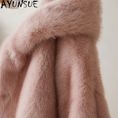 AYUSNUE Luxury Natural Fur Coat Women Clothes Whole Female Mink Fur Coat Warm New in Coats Hoodie Winter Jacket Шуба Женская