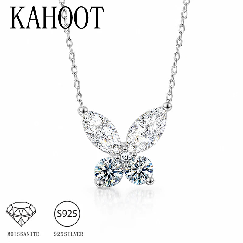925 Sterling Silver Butterfly Collarbone Necklace for Women – Fully Pave-Set with 1.6 Carat Moissanite – Romantic Style