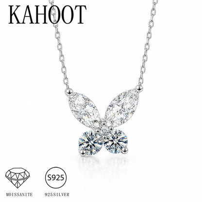 925 Sterling Silver Butterfly Collarbone Necklace for Women – Fully Pave-Set with 1.6 Carat Moissanite – Romantic Style